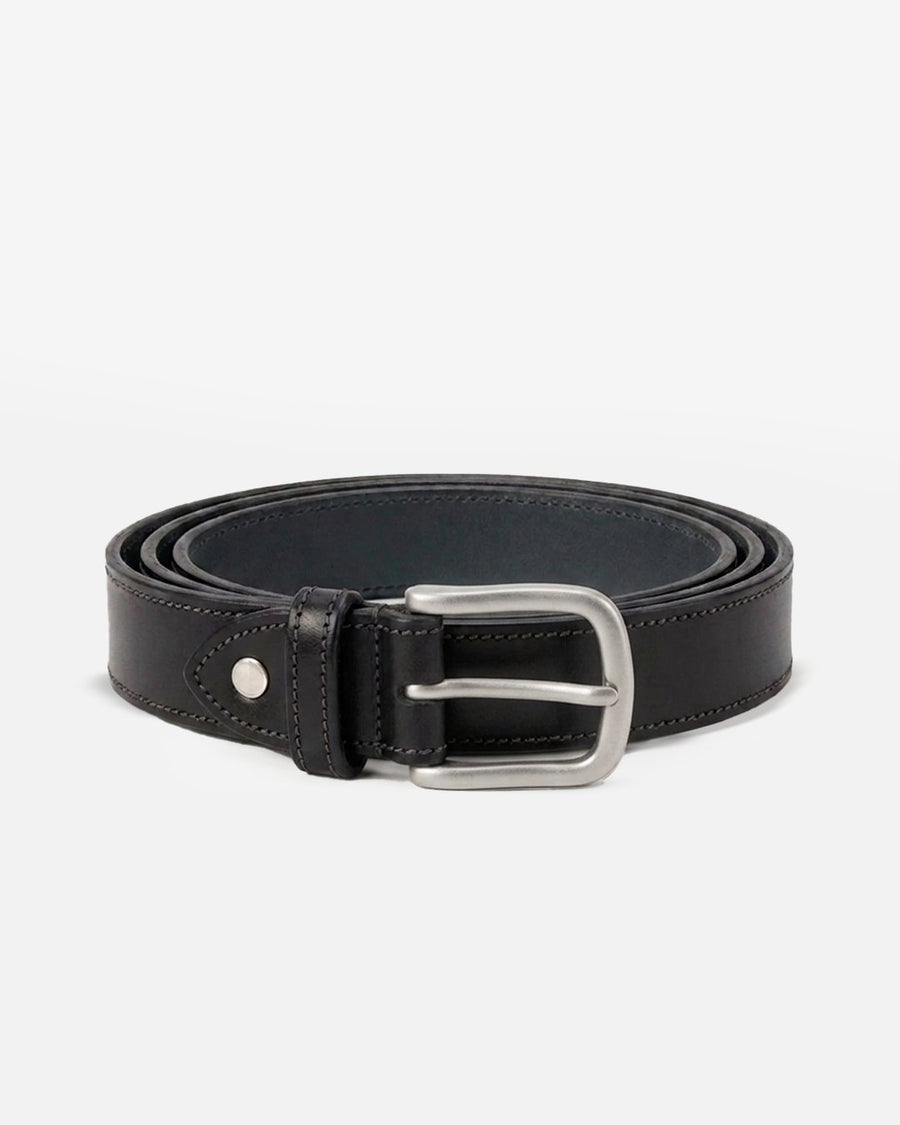 Como Classic Leather Belt | Black | Thin | Matte Silver