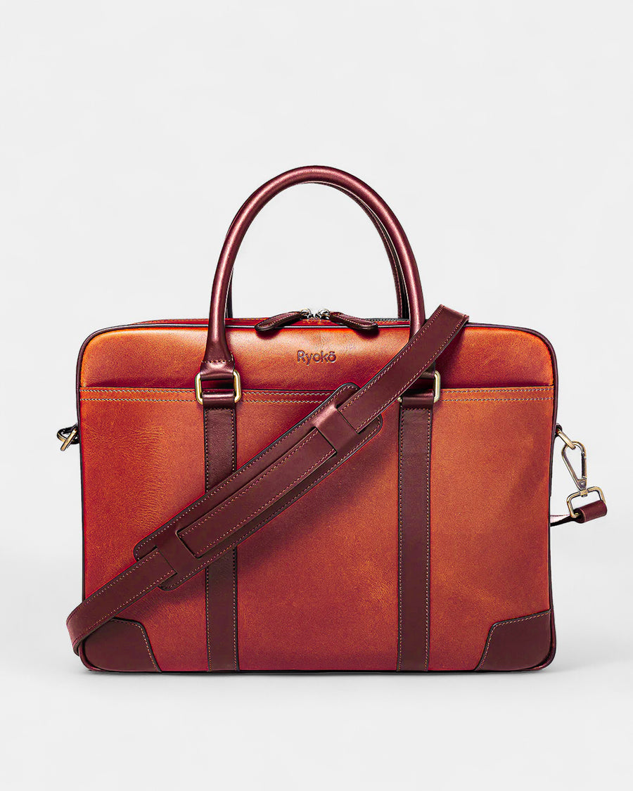 Wellington Laptop Briefcase | Tan & Brown - Ryokō