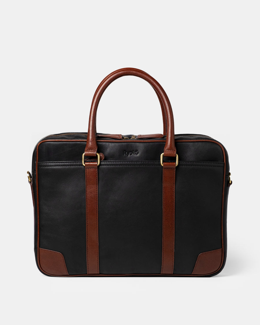 Wellington Work Briefcase | Black & Brown - Ryokō